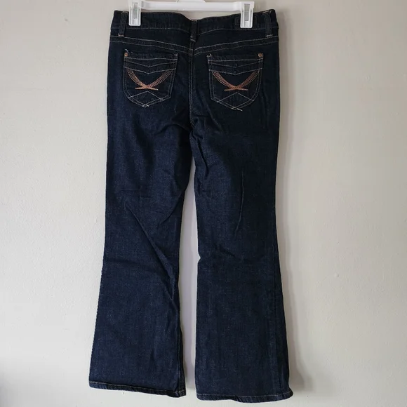 GLO JEANS FLARE Dark Wash Denim Blue Jeans Small Bell Bottom Flare Jeans Size 11 - Picture 9 of 14